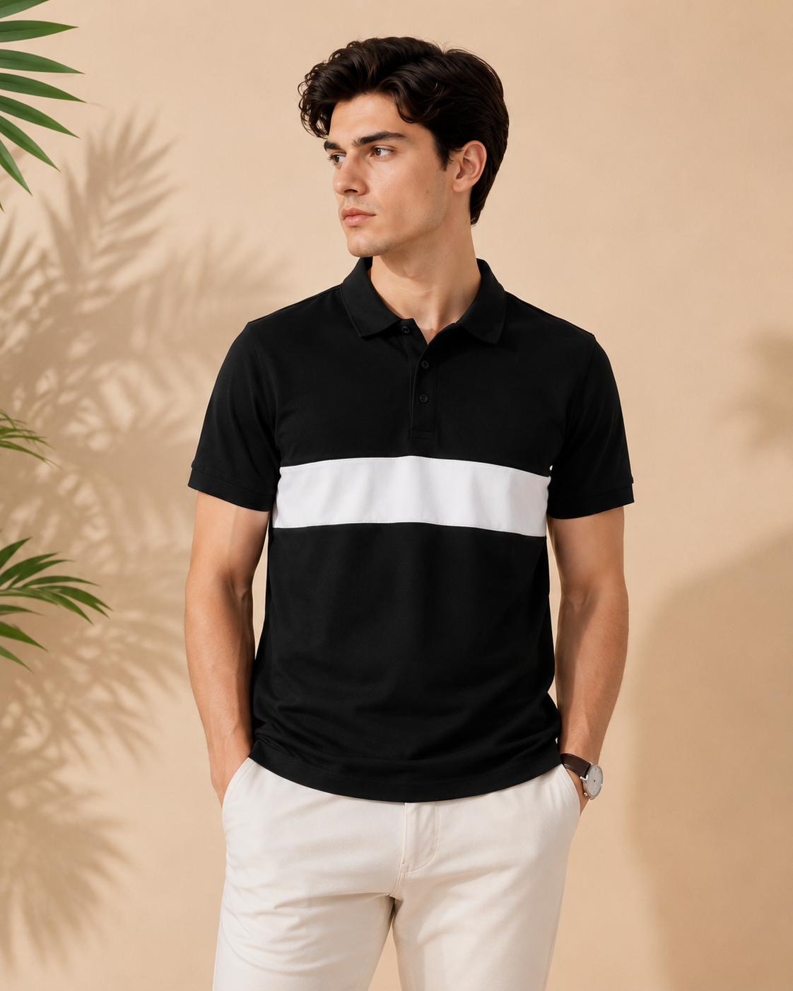 Athletic T-Shirt with White Stripe