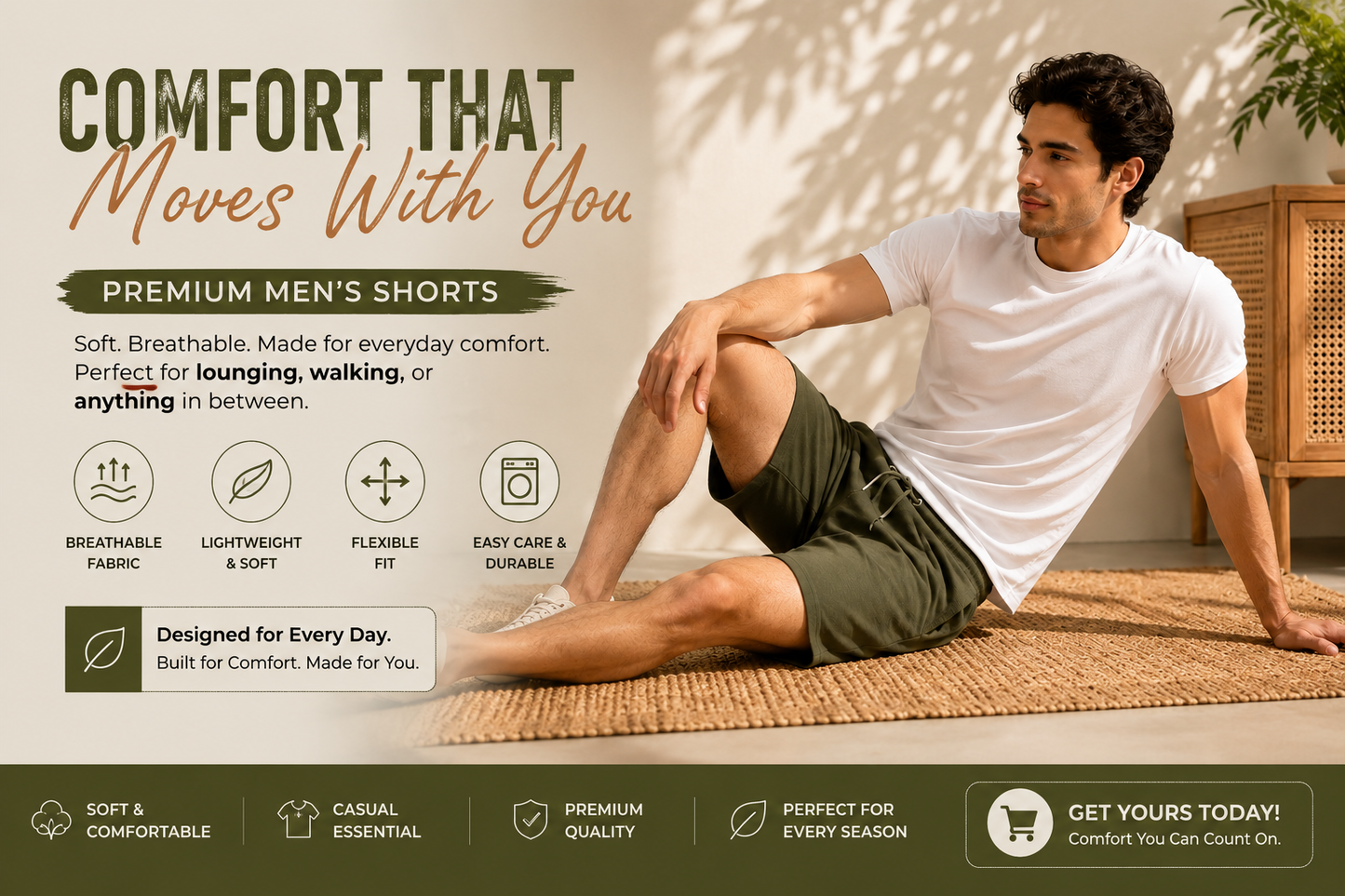 Premium Men's Casual Shorts | Lightweight, Breathable & Comfortable Everyday Wear