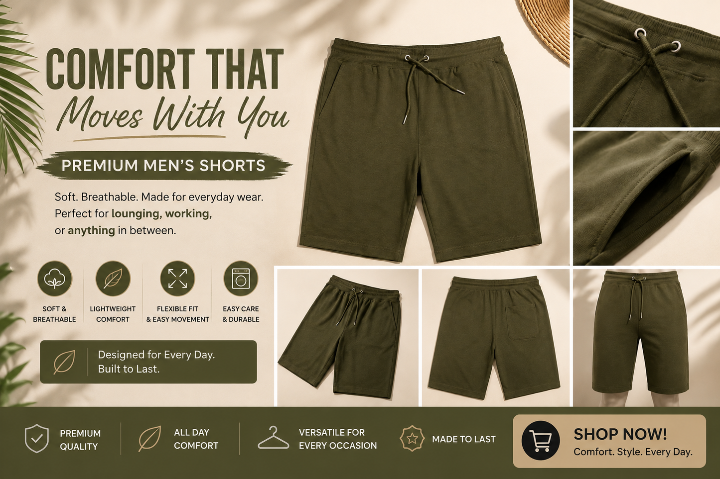 Premium Men's Casual Shorts | Lightweight, Breathable & Comfortable Everyday Wear
